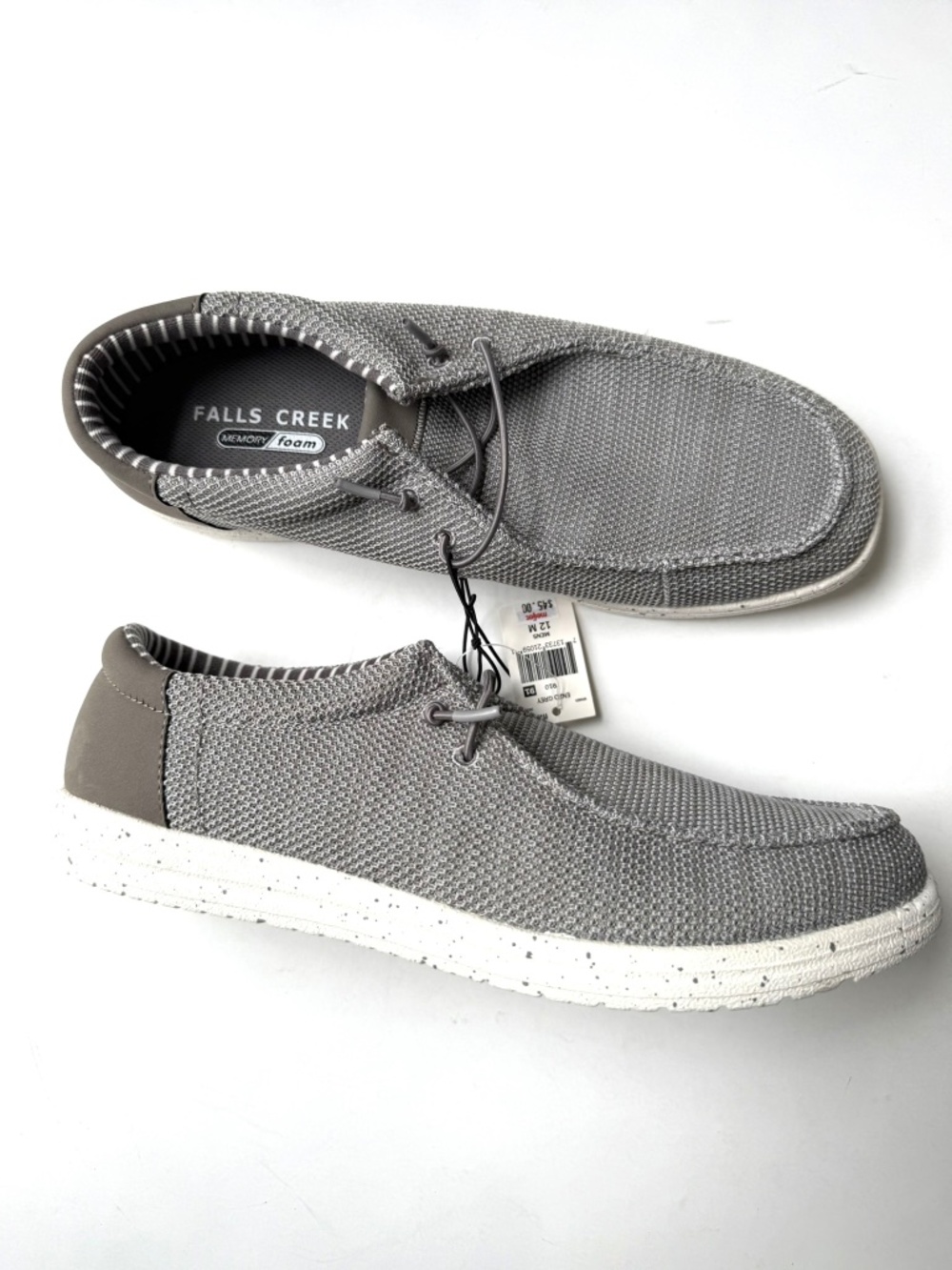 FALLS CREEK New $35 Enzo Mens 12 Gray White Slip On Memory Foam Casual Shoes 109